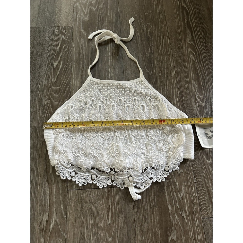 Vintage Embroidered Knit White Halter Backless Top 90s Festival Beach Boho - Picture 5 of 7